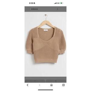 & Other Stories Beige Knit Short Sleeve Sweater sz M